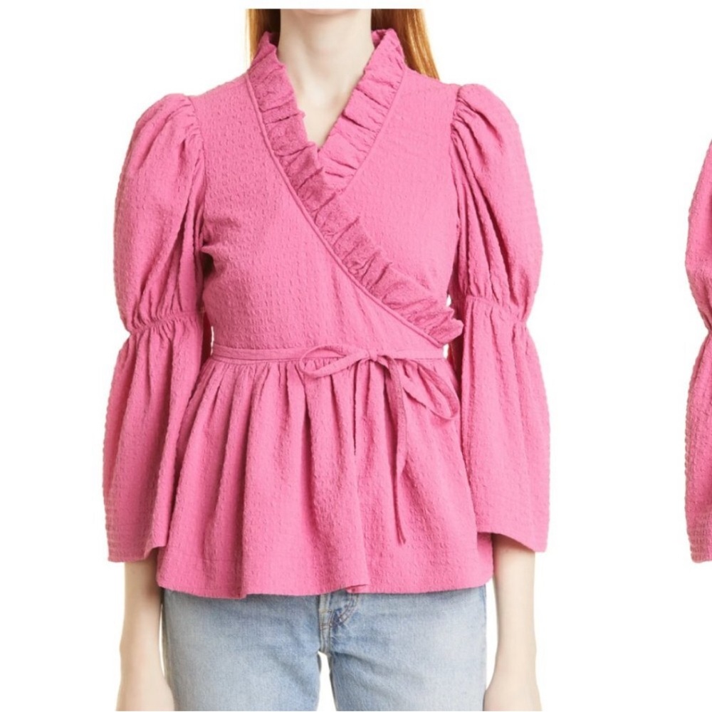 Pink Ruffle Wrap Blouse byTimo - Picture 3 of 5
